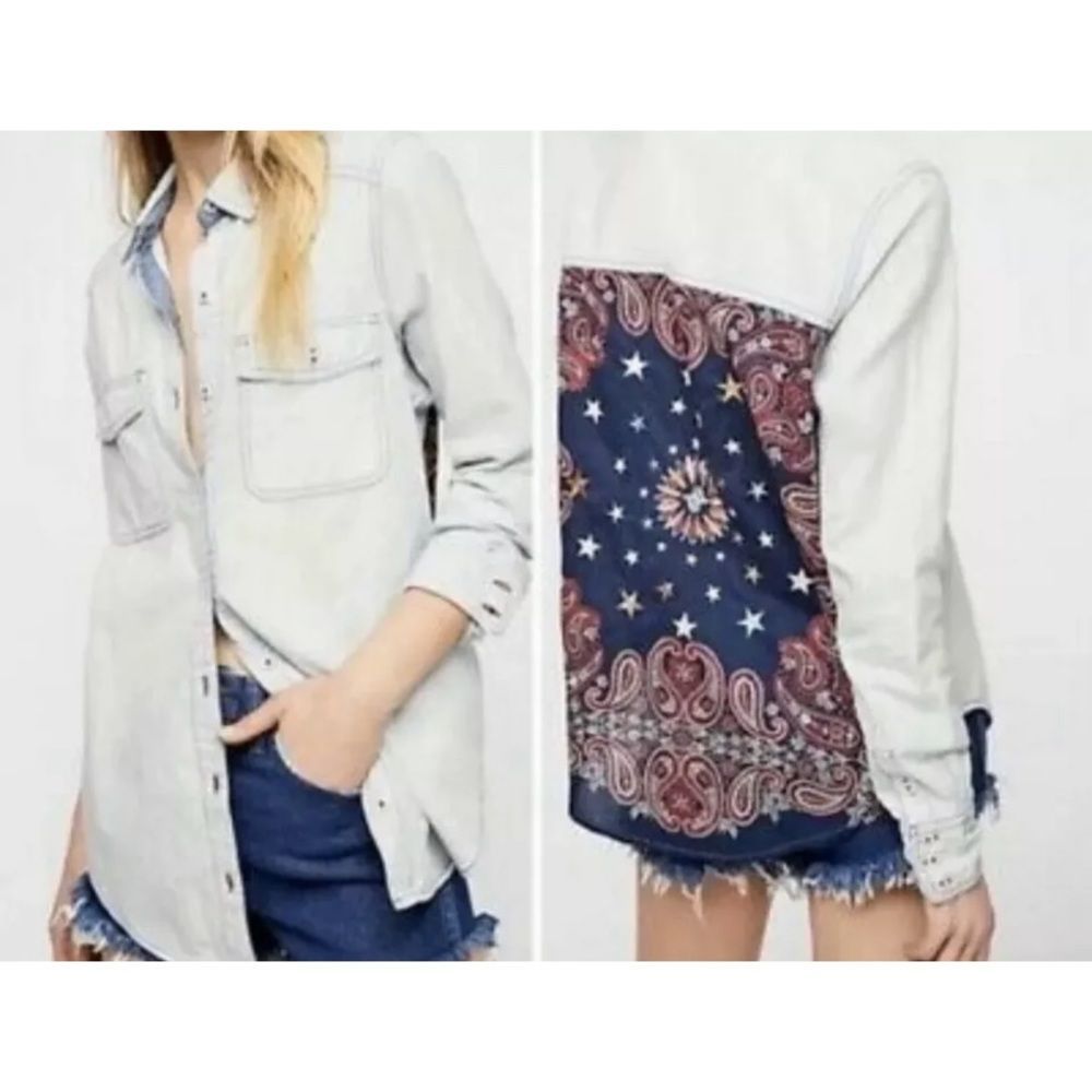 NWT $128 Free People Bandana Shirt Women's XS